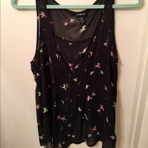 Torrid Sheer Black And Pink Birds Tank